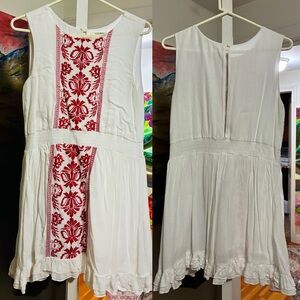 Tularosa cotton White Mini Dress with Red Embroidered Panel